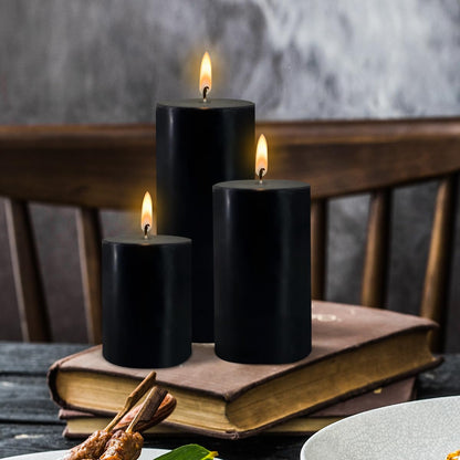 Black Pillar Candles Set of 3 - Dripless Unscented - 3x4, 3x6 & 3x8 inches Decorative Candles for Home Decor & Table Centerpieces