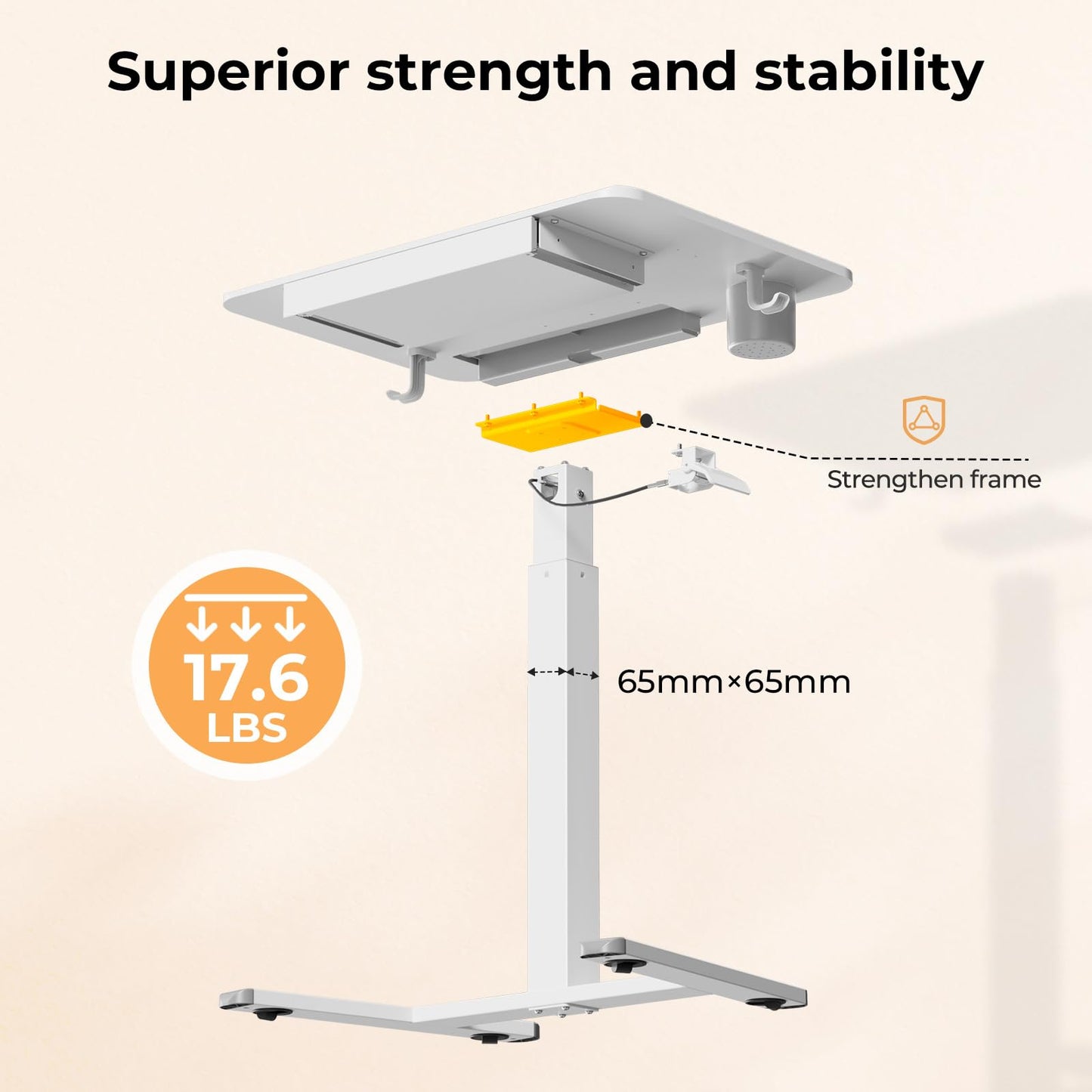 JYLH JOYSEEKER Mobile Standing Desk with Drawer, 28" Rolling Desk with Cup Holder and Hooks, Portable Laptop Cart on Wheels, Height Adjustable Workstation with Storage for Home Office, White