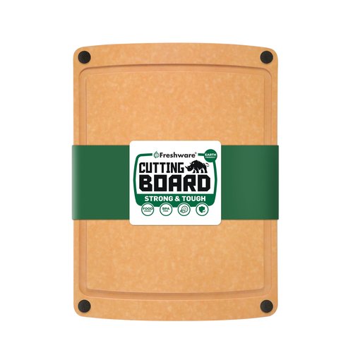 Freshware Wood Cutting Board for Kitchen, Juice Groove, Non-Slip Silicone Feet, Dishwasher Safe, Medium, 12" x 9", Natural