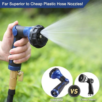 FANHAO Heavy Duty Metal Garden Hose Nozzle - 8 Spray Patterns with Thumb Control | Blue