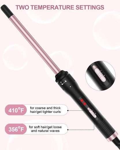 3 in 1 Curling Iron, Curling Wand Set with 3 Interchangable Ceramic Beach Waves Wands(0.75"-1.25"), Dual Voltage 30s Fast Heating with Heat Resistant Glove & 2 Clip for Long/Short All Hairstyle