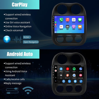 Car Radio for Jeep Compass Patriot 2010-2016, 10.1 inch Touch Screen Android 13 2G RAM 64G ROM Carplay/Android Auto/Mirror Link/SWC/Bluetooth/WiFi AHD Backup Camera