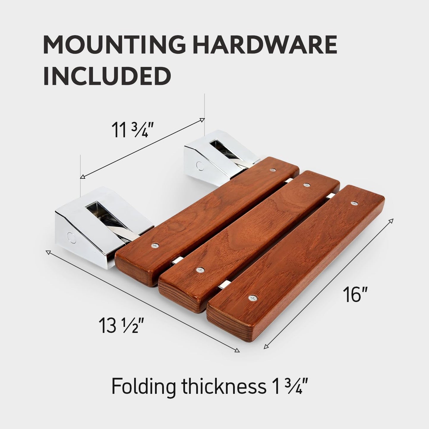 Folding Shower Seat - Teak Shower Seat Wall Mounted - 16 Inch Floating Fold Down in Shower Bench - Fold Up Bathroom Stool - Foldable Teak Wood Chair with Stainless Steel Wall Mount - 330lb Capacity