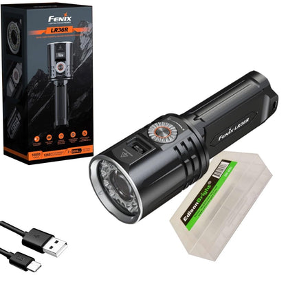Fenix LR36R 10000 Lumen LEP Long Throw Beam Search and Rescue Flashlight with EdisonBright Charging Cable Carrier