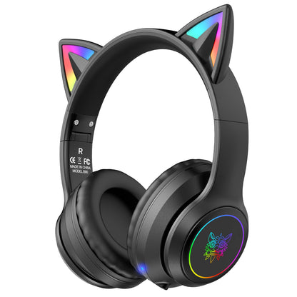 ONITOON Cat Ear Bluetooth Headphones for Kids & Adults, 55H Play Time, Wireless Foldable & Wired Multi-Function LED Light Up Over Ear Headphones with Mic and Volume Control for iPhone/iPad/Laptop/PC