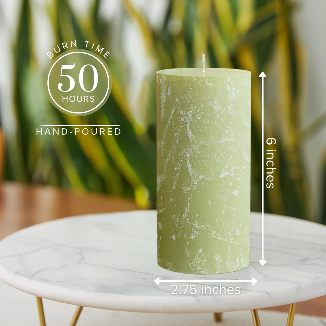 Simply Soson 3x6 inch Green Sage Rustic Pillar Scented Candle - 3 Pack - for Home Decor, Aromatherapy, Weddings, Restaurants, Spa, Church
