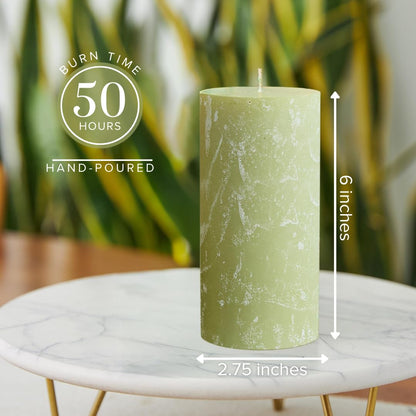 Simply Soson 3x6 inch Green Sage Rustic Pillar Scented Candle - 3 Pack - for Home Decor, Aromatherapy, Weddings, Restaurants, Spa, Church