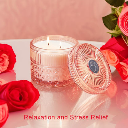 Chloefu LAN Rose Candle, Pink Candles Gifts for Women, Large 2-Wick Sandalwood Scents for Home, Strong Scented Candles for Home Decorative, Romantic Candle Gifts for Valentine's Day, Anniversaries