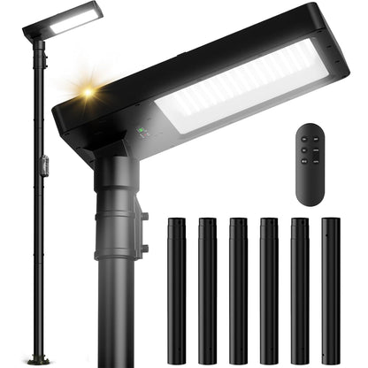 Mowizip 100" Solar Lamp Post Lights with Pole & Remote, Outdoor IP65 Waterproof 420 LEDs Solar Street Lights, Black Metal Flood Solar Motion Pathway Lights for Yard, Garden, Patio, Lawn, Garage