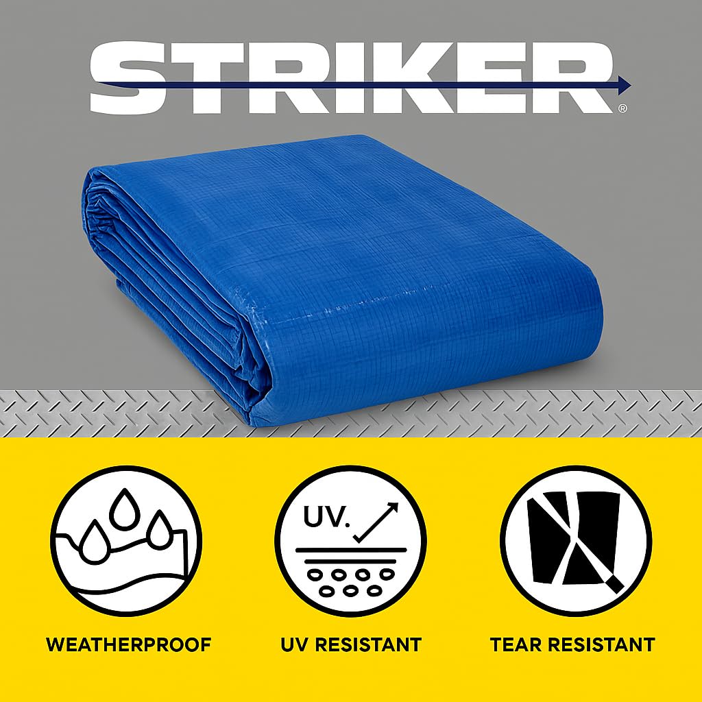 Striker – All Purpose PE Cover with UV Protection, Rust-Resistant Grommets, and Rope-Reinforced Edges (Blue, 40' x 60')