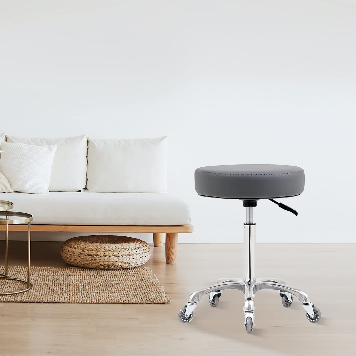Ainilaily Rolling Stool with Wheels, Heavy Duty 400 lbs Stool for Shop Guitar Lab Tattoo Workbench Medical, Adjustable Swivel Chair (Grey)