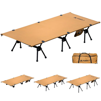 POMOLY Lightweight Camping Cot, 3-Level Height Adjustable Folding Bed for Adults, Portable Outdoor Heavy-Duty Reinforced Legs, 400 lbs Capacity, Military Army Ultralight Backpacking Hunting
