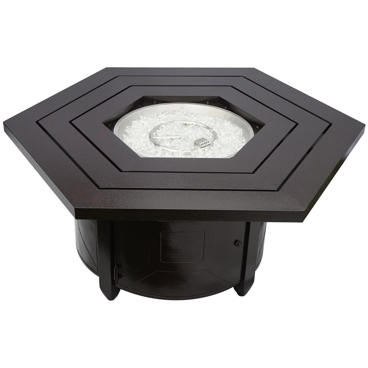 PrimeGlo 45-Inch Hex Propane Fire Pit Table, Extruded Aluminum with Hammered Bronze Finish, Stainless Steel Burner, Glass Rocks, Burner Lid Included, for Outdoor Patio