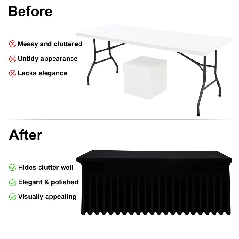 Moosfor Spandex Fitted 6FT Rectangle Tablecloth 2 Pack, Elastic Stretch Wrinkle Resistant Table Skirt, Washable Reusable Table Cover for Wedding, Banquet, Party, Events (Black, 72Lx30Wx30H Inch)