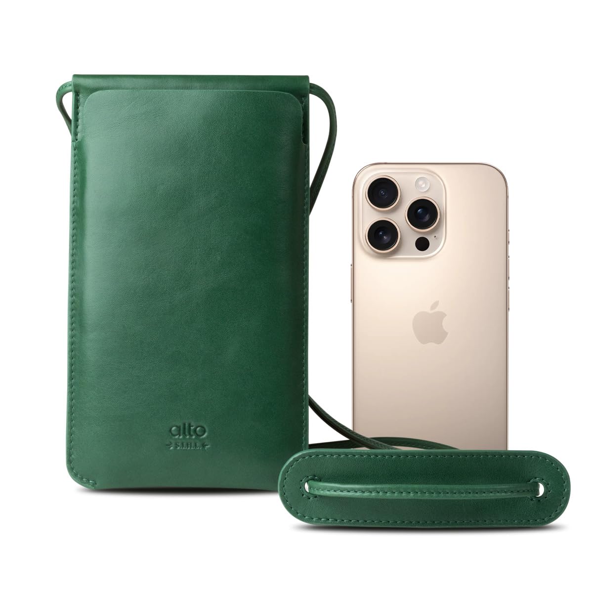 alto Leather Phone Purse Case, Italian Leather Crossbody Cellphone Bag with Card Holder, Pocket, Shoulder Strap, for Men and Women, fits iPhones and Android Phones up to 6.8 inches (Forest Green)