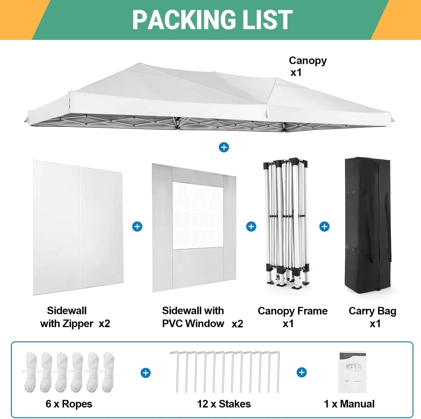 COBIZI 10x20 Pop Up Canopy Tent Commercial Instant Shelter with 6 Sidewalls, Durable Waterproof Portable Gazebo UPF 50+ for Outdoor Party, Wedding, Vendor Events (White)