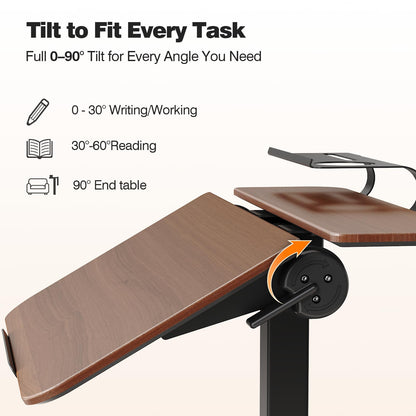 ROMOON Rolling Standing Desk with Wheels, Portable 24 inch Sit-Stand Laptop Cart with Tilt Top and Storage, Mobile Compact Workstation for Home Office and Small Spaces (Walnut)