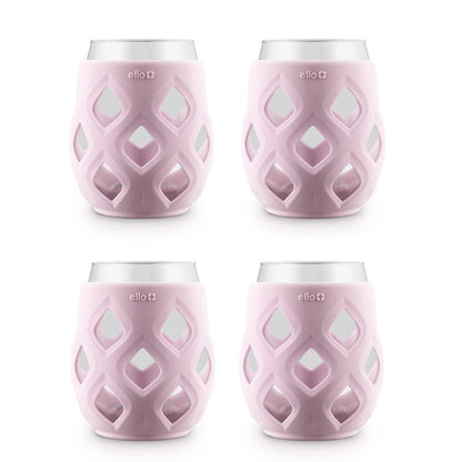 Ello Cru 17oz Stemless Wine Glass Set with Protective Silicone Sleeves, 4 Pack Cocktail Glass Perfect for Summer Patios and Parties Holiday Gifting Her Him Mother's Day, Dishwasher Safe, Cashmere Pink