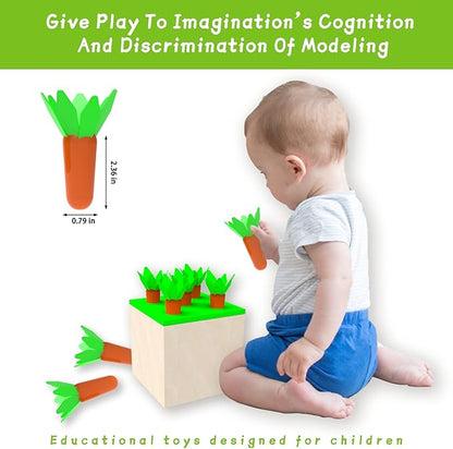 4 in 1 Montessori Play Kit Box - Cotton Swab Board Coin Box Carrot Harvest Game Matchstick Color Drop Game Montessori Toys for Babies 6-12 Months 1 Year 2 Year