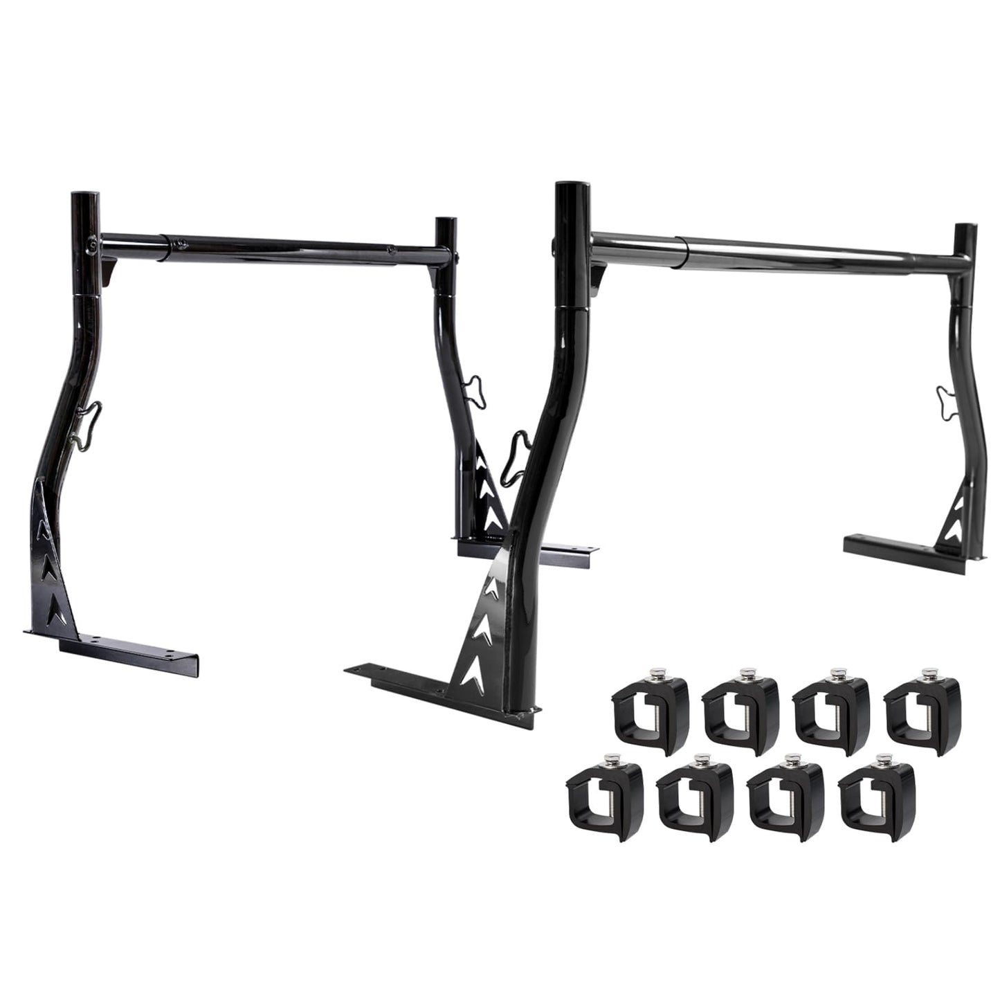AA-Racks Model X33 Low-Profile Pickup Truck Ladder Racks with (8) Non-Drilling C-Clamps Steel Utility Two-bar Set Black
