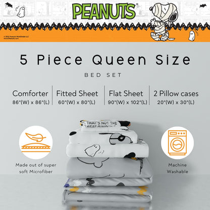 Peanuts Halloween Queen Bed Set – Super Soft & Cozy 5 Piece Reversible Comforter and Sheet Set Featuring Snoopy & Charlie Brown, (Official Peanuts® Product) by Franco