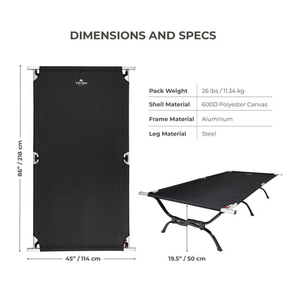 Teton Outfitter Camping Cot, Heavy-Duty Oversized Folding Cot for Adults, Comfortable Elevated Sleeping Bed, Easy Setup, XXL