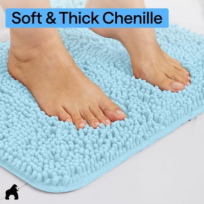 GORILLA GRIP Bath Rug Mat - Thick Soft Absorbent Chenille | Quick-Dry Microfiber, 24x17, Sky Blue