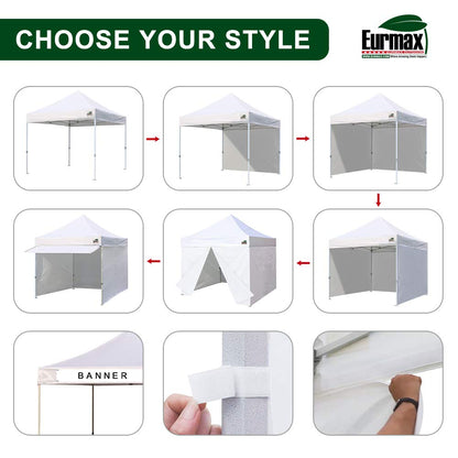 Eurmax USA 10x10 Pop Up Canopy,Commercial Tent with Patented No-Tip Rolling Bag,30sqft Extension Awning & 4 Zippered Removable Walls,UV & Water Resistant,Heavy Duty Instant Shelter Gazebo,Khaki