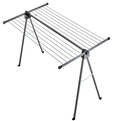 CROS Compact Outdoor Clothesline Drying Rack, 46ft Freestanding Laundry Rack with Ground Stakes for Stability, Foldable Space Saving Clothes Dryer for Yard Patio Garden, Easy Access Design