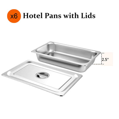 6 Pack Stainless Steel Food Warmer Pans with Lids, Insulated Hotel Pans，2.5 inch Deep Anti-Jamming Steam Table Pans for Restaurant Cafeteria Party Catering