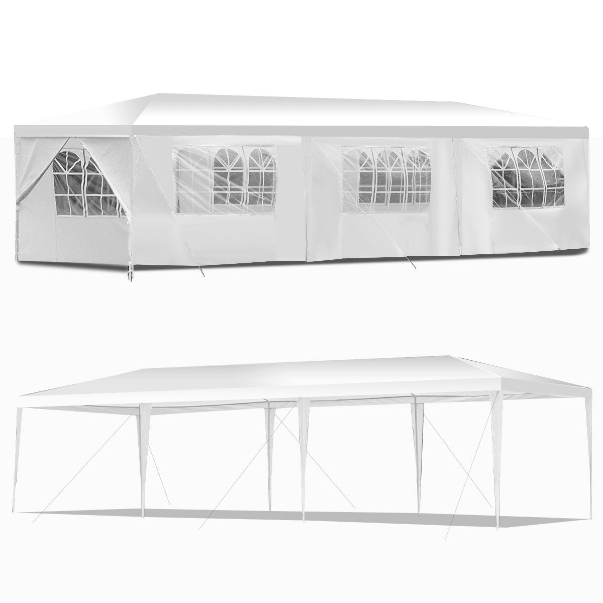 Tangkula Heavy-Duty 10'x30' Event Canopy with Removable Sidewalls, Waterproof Top & Ground Stakes - White Outdoor Wedding Party Gazebo