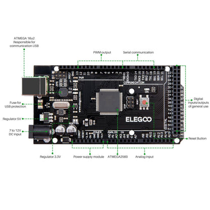 ELEGOO MEGA R3 Board ATmega 2560 + USB Cable Compatible with Arduino IDE Projects RoHS Compliant