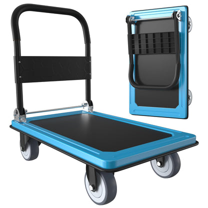 WUD Push Cart, Folding Mobile Platform Trolley,Thickened and Reinforced, 360° Swivel Wheels,36 “L x 24 ”W, 1100 lb. Blue Dolly cart with Wheels