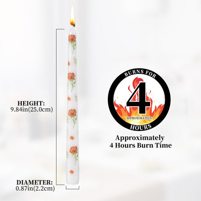 Taper Candles,10 inch 2pc White Tapered Candles with Red Rose Printed, Unscented and Smokeless Long Burning Candles,Tall Candlesticks with Cotton Wicks,Ideal for Weddings, Home Décor