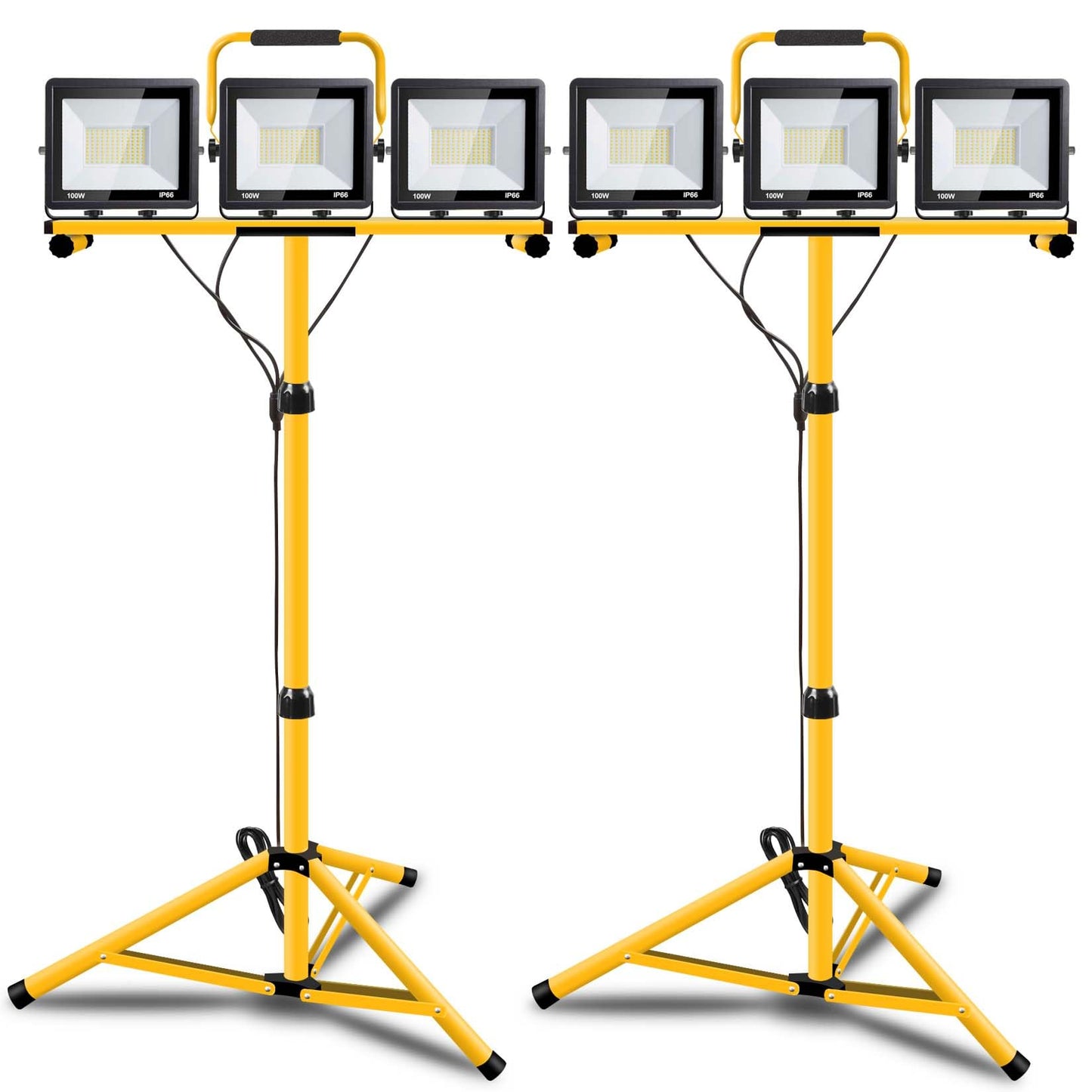 22000 Lumen Work Lights with Stand, 3 Adjustable Head LED Work Light, with Adjustable and Foldable Tripod Stand, Waterproof Lamp with Individual Switch with 6500 Kelvin Color Temperature 2Pack
