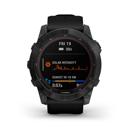 Garmin fenix 7X Solar, Larger sized adventure smartwatch, with Solar Charging Capabilities, touchscreen outdoor watch with GPS, Black Titanium with Black Band (Renewed)