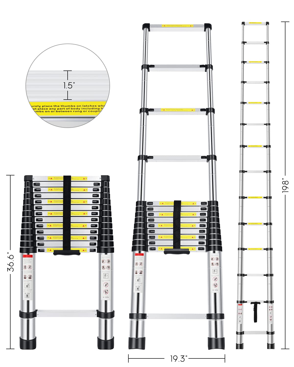 Telescoping Ladder,16.5 FT Aluminum Extension Ladder with 2 Replacement of Non-Slip Rubber Cover, 330 lbs Max Capacity, Multi-Purpose Collapsible Ladder for RV or Outdoor Work