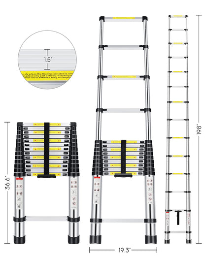 Telescoping Ladder,16.5 FT Aluminum Extension Ladder with 2 Replacement of Non-Slip Rubber Cover, 330 lbs Max Capacity, Multi-Purpose Collapsible Ladder for RV or Outdoor Work