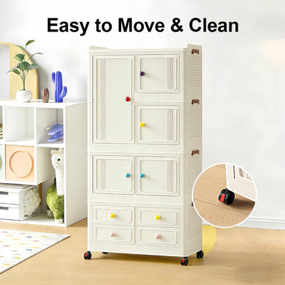 FoldTrend Foldable Storage Cabinet with Locking Wheels & Lids, Heavy-Duty ABS, Large Capacity Closet Organizers and Storage for Home, Apartment, Dorm, Closet - Easy No-Tool Assembly