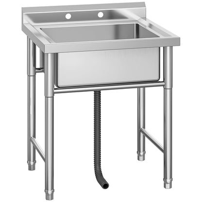 Garvee Outdoor Freestanding Stainless Steel Utility Sink, Commercial Single Bowl Prep Sink with Backsplash for Kitchen, Restaurant, Laundry, Garage, Bar & Workshop – Easy Clean & Anti-Splash Design
