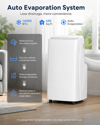 Coolblus Portable Air Conditioners 14000 BTU, Wi-Fi Smart Portable AC Unit for Room Up to 650 Sq.Ft, 3 in 1 Quiet AC with Cool/Dehumidify/Fan, Remote Control, Auto Swing, White-14000BTU-WIFI