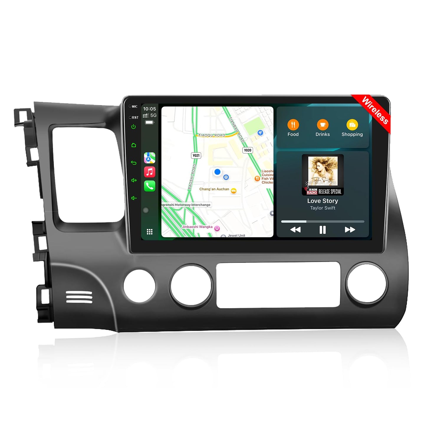 Car Stereo Radio for Honda Civic 2006 2007 2008 2009 2010 2011 with Wireless Carplay & Android Auto,10.1 Inch 1080P Touch Screen for Civic Radio with Bluetooth FM Mirror Link SWC No Camera