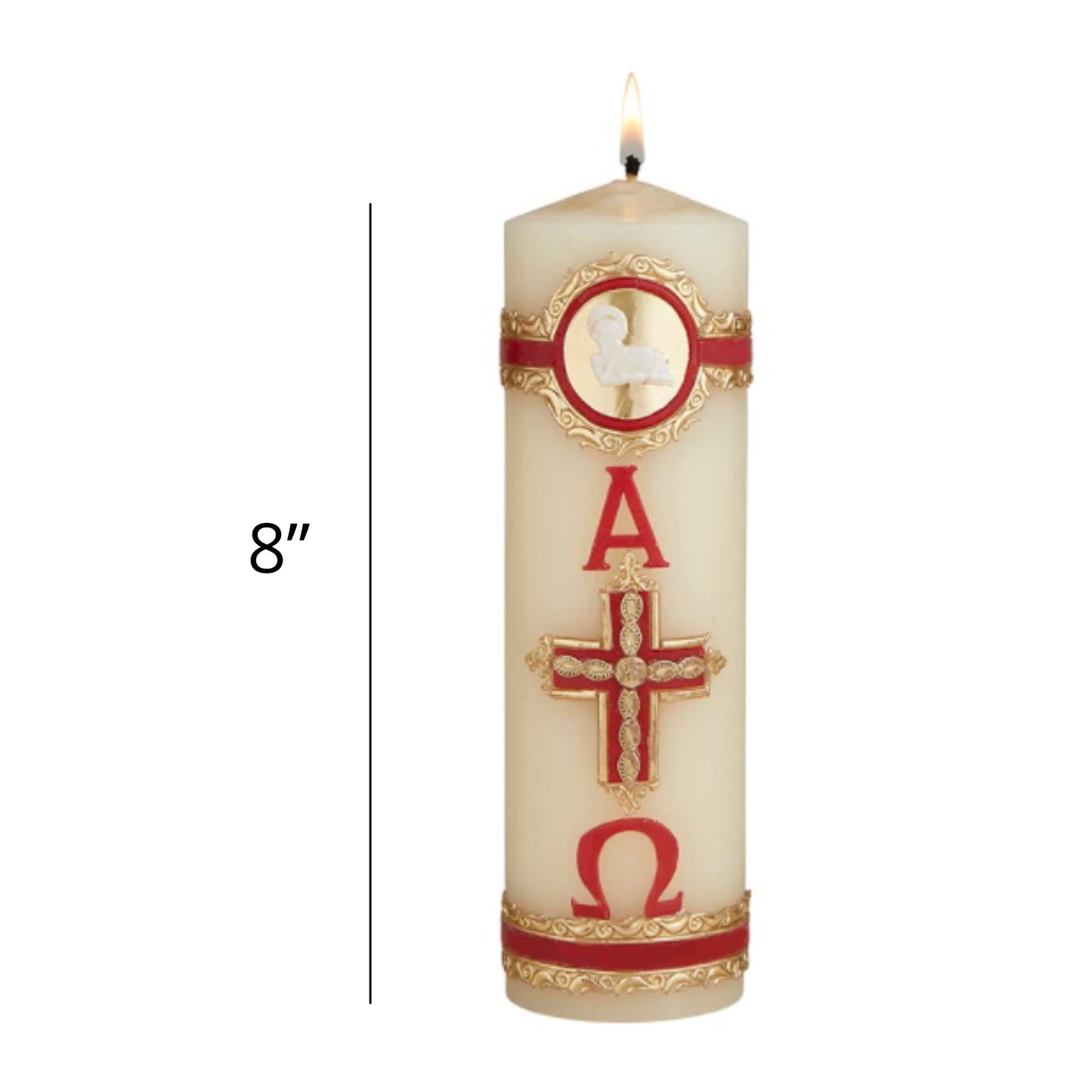 Needzo Lamb of God Paschal Candle Catholic Church Supplies, Home Prayer Space Sanctuary Decoration, Unscented Pillar Candles, 8 Inches