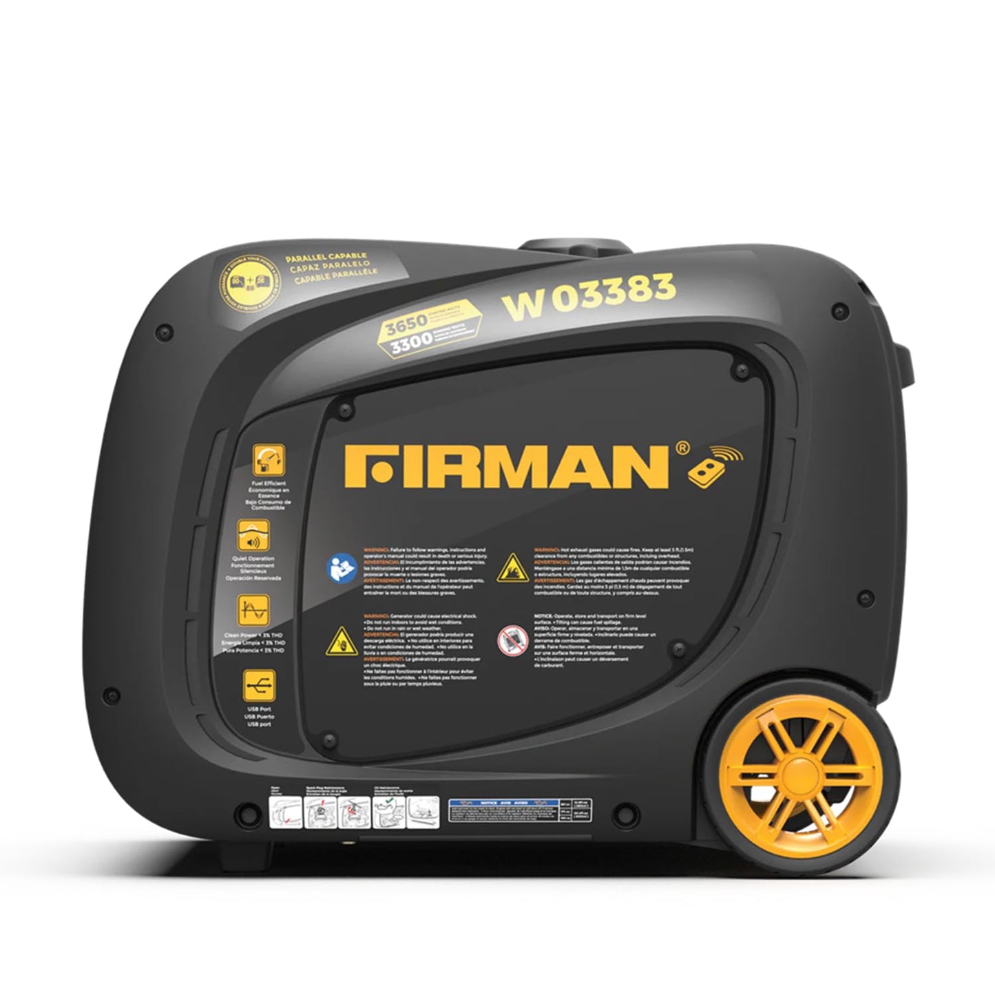 FIRMAN W03383 Inverter Portable Generator, 3650W Remote Start Gas Power, 3300W Running Watts, Quiet Whisper Series Muffler, RV Ready 120V, Compact Fuel-Efficient Power for Camping and Outdoor Use