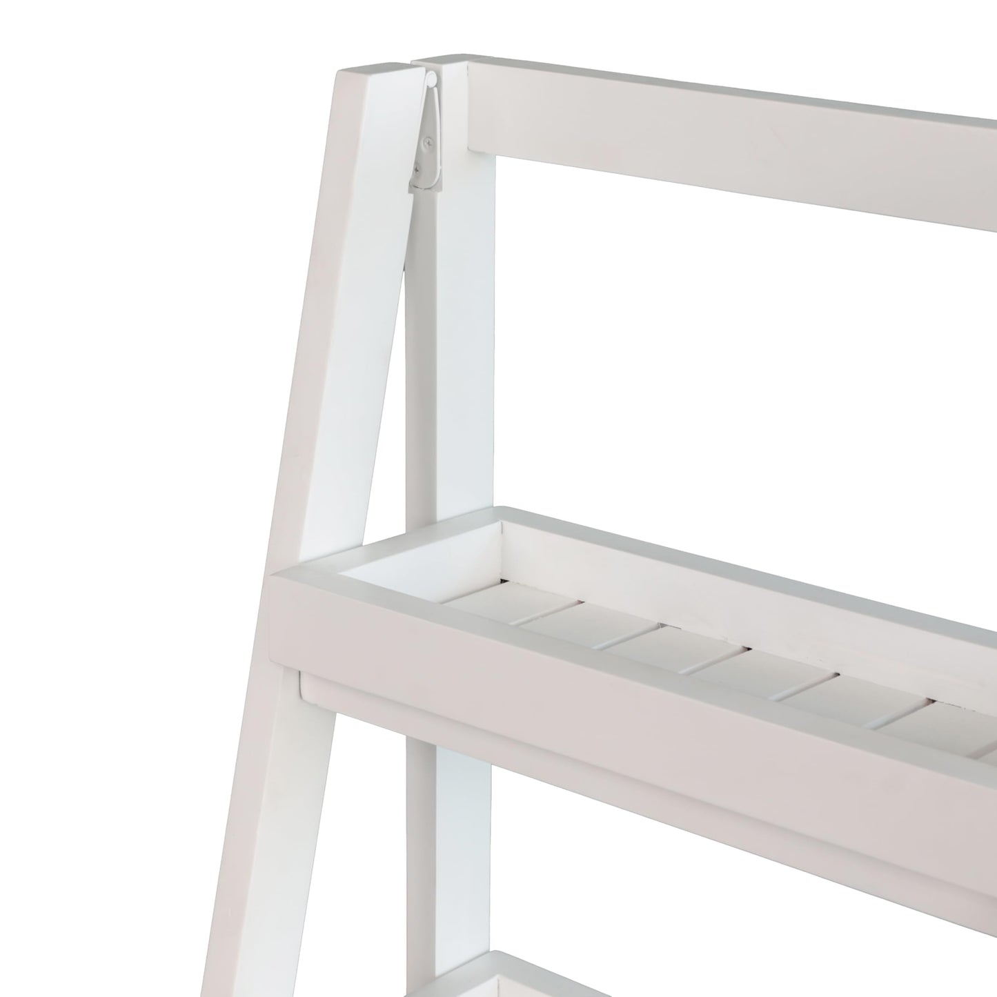 happimess SHF2008W Everett 48 in. H Minimalist Handcrafted Acacia Wood 4-Tier Indoor/Outdoor Folding Display Ladder Storage Rack and Plant Stand, White