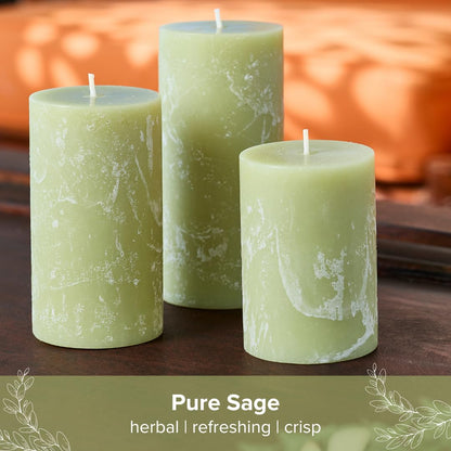 Simply Soson 3x6 inch Green Sage Rustic Pillar Scented Candle - 3 Pack - for Home Decor, Aromatherapy, Weddings, Restaurants, Spa, Church