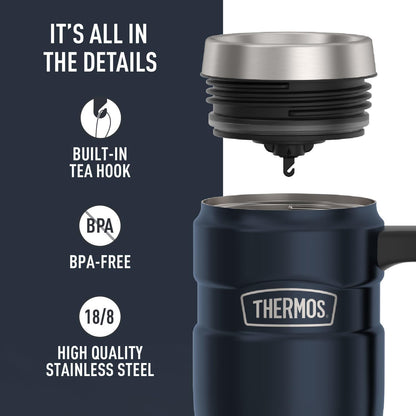 THERMOS Stainless King Travel Mug - 16oz Vacuum-Insulated, Midnight Blue | Leak-Proof & Sweat-Proof Design for Hot & Cold Drinks