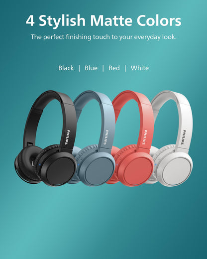 Philips H4205 Wireless Headphone,On-Ear Bluetooth Headphone with BASS Boost,Quality Sound,32mm Drivers,29-Hour Battery Life,Fast Charging,Lightweight,Adjustable Cushioned Headband,Soft Ear Cups,Blue