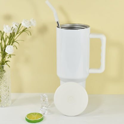 FECBK 40 oz Sublimation Tumbler with Handle and Straw Keeps Cold for 34 Hours Leakproof Stainless Steel Double Wall Vacuum Insulated Travel Mug Sublimation Blank Tumblers Bulk White 16 Pack