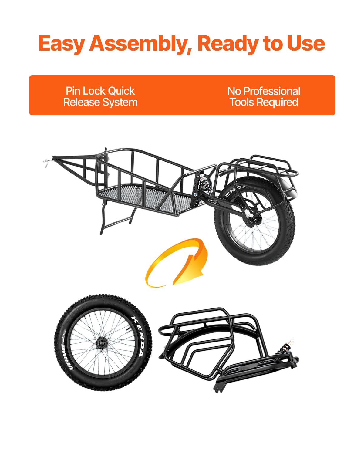 VEVOR Bike Cargo Trailer, 70lbs Load Capacity, Bicycle Trailer with 20 in Wheels, Foldable Bike Wagon, Heavy-Duty Bicycle Cart Fits Most Bike Models, for Shopping Traveling & Carrying Stuff